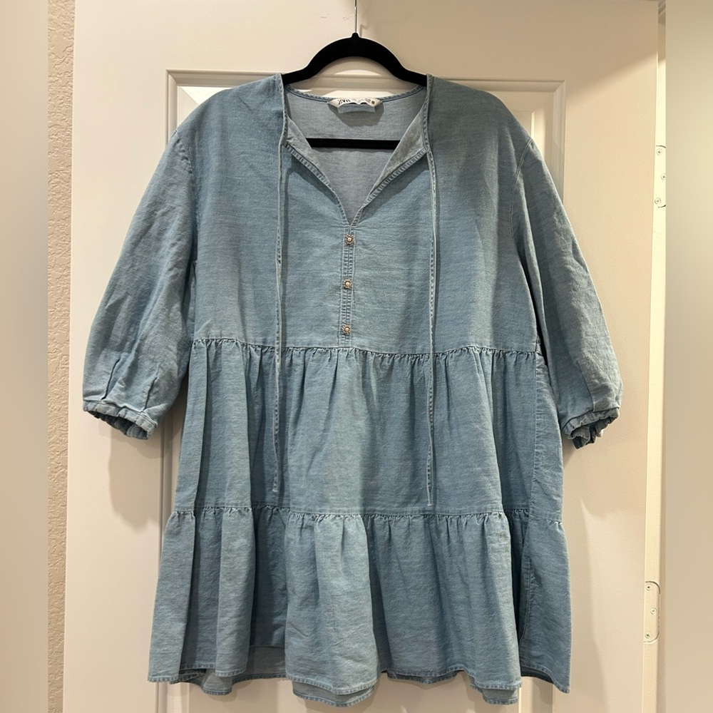 Blue Tiered Denim Dress by ZARA